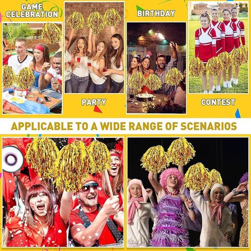 Comicfs 12 Pcs Cheerleading Pom Poms Cheer Pom Poms Fun Pom Poms Metallic Foil Pom Poms Cheerleading Poms with Plastic Handles for Cheering Squad Team Spirited Sports Dance Kids (Metallic Foil-Silver) in Saudi Arabia