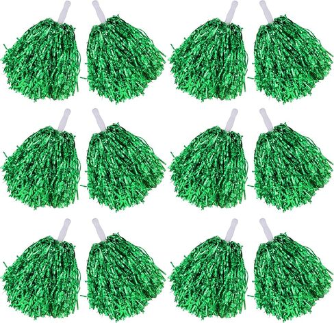 Comicfs 12 Pcs Cheerleading Pom Poms Cheer Pom Poms Fun Pom Poms Metallic Foil Pom Poms Cheerleading Poms with Plastic Handles for Cheering Squad Team Spirited Sports Dance Kids (Metallic Foil-Silver) in Saudi Arabia