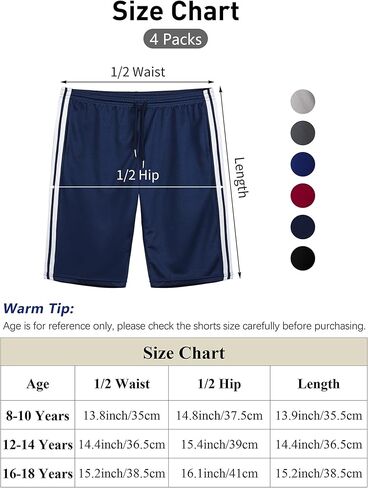 مجموعة من 6 شورتات شبكية للأولاد من ريسينتا، شورت كرة سلة شبكي رياضي للشباب مع جيوب، ملابس صيفية سريعة الجفاف in Kuwait