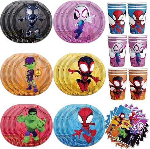 لوازم حفلات أعياد الميلاد من سبايدي أند فريندز، أطباق حفلات أعياد ميلاد سبايدي فريندز للاستعمال مرة واحدة، أطباق ومناديل عيد ميلاد لأصدقائه المذهلين لتزيين أعياد ميلاد سبيدي والأصدقاء، تكفي 30 شخصًا in Kuwait