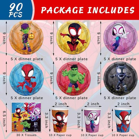 لوازم حفلات أعياد الميلاد من سبايدي أند فريندز، أطباق حفلات أعياد ميلاد سبايدي فريندز للاستعمال مرة واحدة، أطباق ومناديل عيد ميلاد لأصدقائه المذهلين لتزيين أعياد ميلاد سبيدي والأصدقاء، تكفي 30 شخصًا in Kuwait