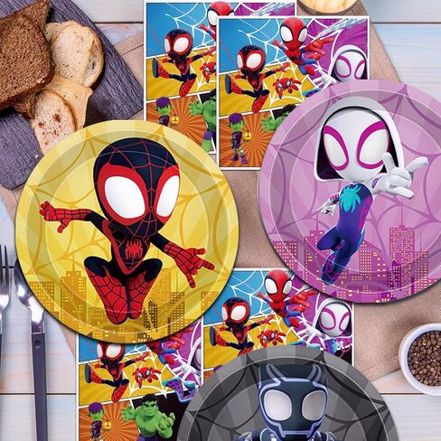 لوازم حفلات أعياد الميلاد من سبايدي أند فريندز، أطباق حفلات أعياد ميلاد سبايدي فريندز للاستعمال مرة واحدة، أطباق ومناديل عيد ميلاد لأصدقائه المذهلين لتزيين أعياد ميلاد سبيدي والأصدقاء، تكفي 30 شخصًا in Kuwait