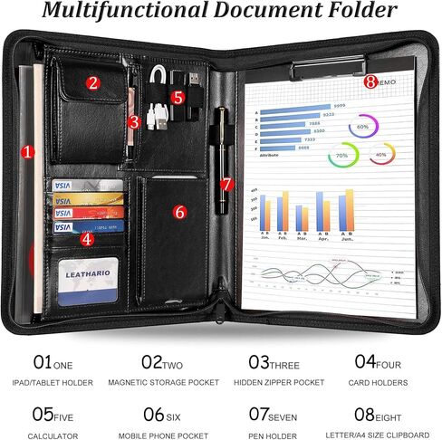 حافظة ملفات جلدية مقاس A4 من Leathario، حافظة للكتابة، مجلد عرض الأعمال in Kuwait