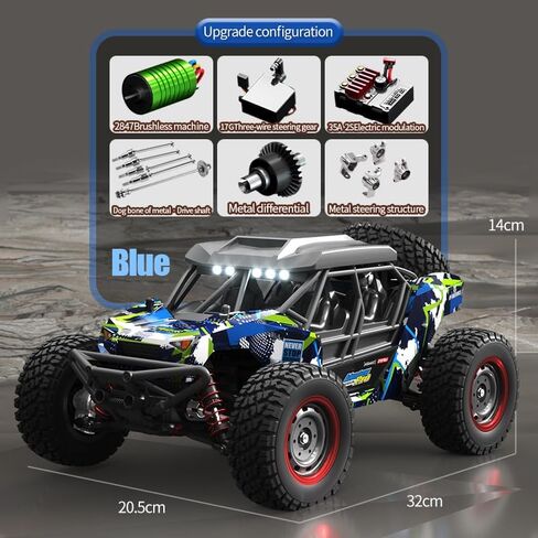 سيارة RC بدون فرشاة، 70 كم/ساعة، 16106 PRO، سيارة RC عالية السرعة، RTR، 1/16 4WD على الطرق الوعرة الانجراف بدون فرشاة RC شاحنة للبالغين باللون الأزرق in Saudi Arabia