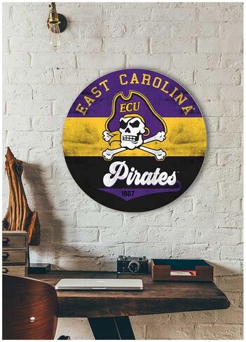 KH Sports Fan East Carolina Pirates Multi-Color Retro Circle Sign, 20x20 Inches, Pirates Decor for Dorm Room, Bedroom, Fan Cave, Living Room; Display Your Team Spirit with This Unique East Carolina Pirates Wall Art in Saudi Arabia