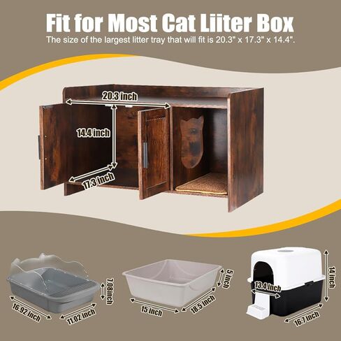 BriSunshine Cat Litter Box Enclosure Furniture, Hidden Cat Litter Box with Scratching Pad, Wooden Cat Washroom Furniture Cat House Cabinet, 31.5" L x 18.3" W x 19.8" H, Rustic Brown in Kuwait