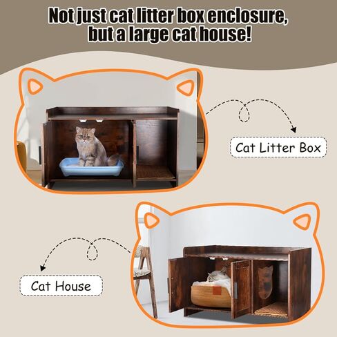 BriSunshine Cat Litter Box Enclosure Furniture, Hidden Cat Litter Box with Scratching Pad, Wooden Cat Washroom Furniture Cat House Cabinet, 31.5" L x 18.3" W x 19.8" H, Rustic Brown in Kuwait