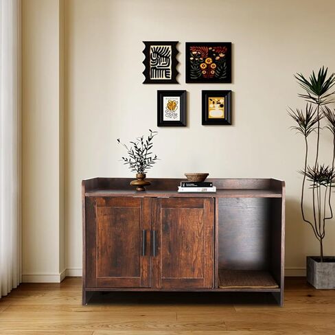 BriSunshine Cat Litter Box Enclosure Furniture, Hidden Cat Litter Box with Scratching Pad, Wooden Cat Washroom Furniture Cat House Cabinet, 31.5" L x 18.3" W x 19.8" H, Rustic Brown in Kuwait