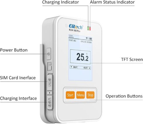 Elitech Temperature Data Logger Recorder Cloud Data Storage Ultra Low Temperature External Sensor WiFi Communication, RCW-360PW-TLE in Saudi Arabia