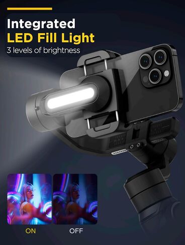 AOCHUAN Smart S2 مثبت انحراف للهاتف الذكي بمعايير الصناعة، 3 محاور انحراف مع قضيب قابل للتمديد، انحراف خفيف لهاتف iPhone وAndroid، تسجيل فيديو TikTok على YouTube in Kuwait