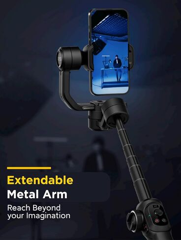 AOCHUAN Smart S2 مثبت انحراف للهاتف الذكي بمعايير الصناعة، 3 محاور انحراف مع قضيب قابل للتمديد، انحراف خفيف لهاتف iPhone وAndroid، تسجيل فيديو TikTok على YouTube in Kuwait