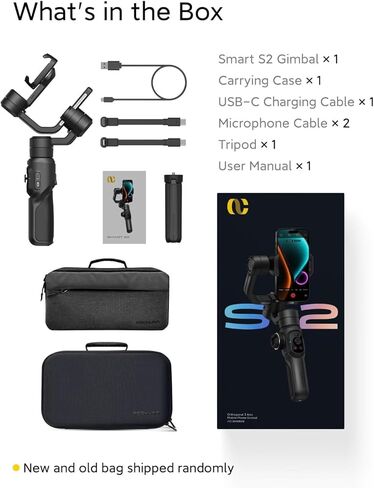 AOCHUAN Smart S2 مثبت انحراف للهاتف الذكي بمعايير الصناعة، 3 محاور انحراف مع قضيب قابل للتمديد، انحراف خفيف لهاتف iPhone وAndroid، تسجيل فيديو TikTok على YouTube in Kuwait