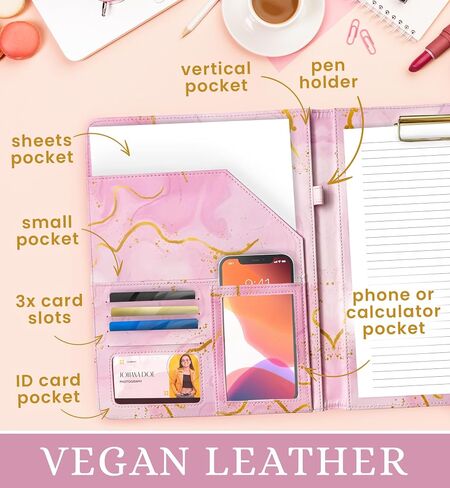 Portfolio Organizer, Clipboard Folio, Pink Padfolio for Women, Portfolio with Notepad, Pen Holder & Card Storage, Portfolio Binder, Padfolio for Men, Leather Binder, Leather Portfolio in Saudi Arabia