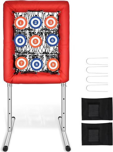 شبكة رمي 9 فتحات من نيوهاي، 9 شبكة رمي مستهدفة، منطقة الضربة المستهدفة، شبكة رمي الكرة اللينة والبيسبول، جيب أباريق شديدة التحمل، ارتفاع قابل للتعديل مع 4 أوتاد أرضية و2 كيس رمل in Kuwait