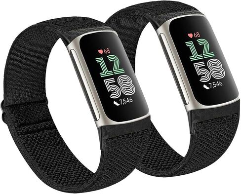 عبوتان من أربطة النايلون المرنة المتوافقة مع Fitbit Charge 6 / Fitbit Charge 5، سوار معصم بديل للساعة الذكية الرياضية الناعمة القابلة للتنفس والقابلة للتعديل للنساء والرجال in Saudi Arabia