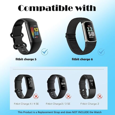 عبوتان من أربطة النايلون المرنة المتوافقة مع Fitbit Charge 6 / Fitbit Charge 5، سوار معصم بديل للساعة الذكية الرياضية الناعمة القابلة للتنفس والقابلة للتعديل للنساء والرجال in Saudi Arabia