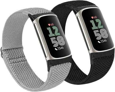 عبوتان من أربطة النايلون المرنة المتوافقة مع Fitbit Charge 6 / Fitbit Charge 5، سوار معصم بديل للساعة الذكية الرياضية الناعمة القابلة للتنفس والقابلة للتعديل للنساء والرجال in Saudi Arabia