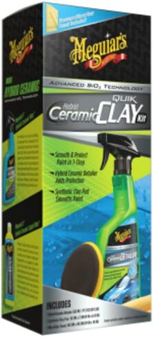 Meguiar's Hybrid Ceramic Quik Clay Kit - Get a Smooth Finish & Hybrid Ceramic Protection in One, Removes Contaminants Bonded on Paint with Synthetic Clay Pad and Hybrid Ceramic Detailer in Saudi Arabia
