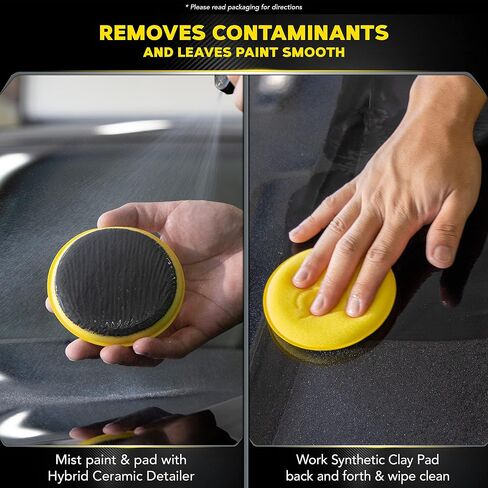 Meguiar's Hybrid Ceramic Quik Clay Kit - Get a Smooth Finish & Hybrid Ceramic Protection in One, Removes Contaminants Bonded on Paint with Synthetic Clay Pad and Hybrid Ceramic Detailer in Saudi Arabia