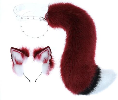 TTYAO REII Fox Wolf Cat Ears and Tail Set Wine Red Furry Ears Headband with Tail Animals Ears Tail for Cosplay Costume in Saudi Arabia