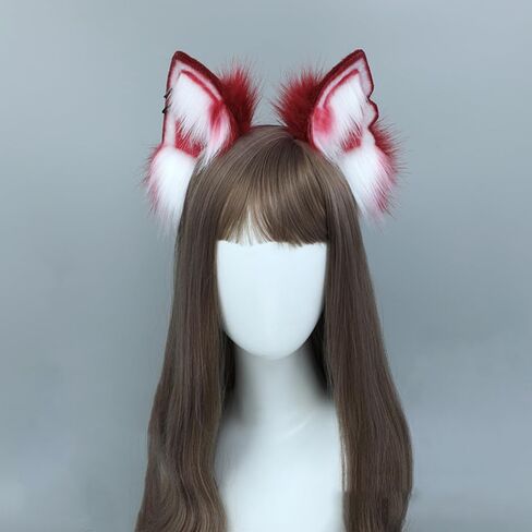 TTYAO REII Fox Wolf Cat Ears and Tail Set Wine Red Furry Ears Headband with Tail Animals Ears Tail for Cosplay Costume in Saudi Arabia