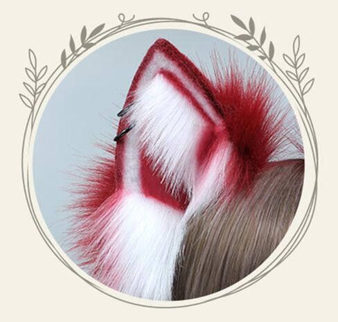 TTYAO REII Fox Wolf Cat Ears and Tail Set Wine Red Furry Ears Headband with Tail Animals Ears Tail for Cosplay Costume in Saudi Arabia