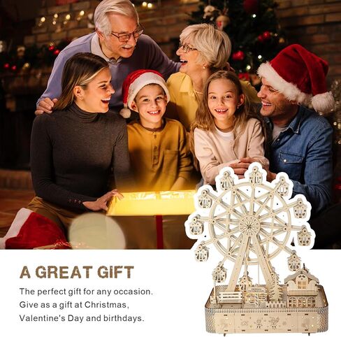 3D Wooden Puzzle for Adults, Ferris Wheels Music Model Kits with Markers for Kids, Wooden Music Box Built-in LED Light, Mechanical DIY Craft Kits Birthday for Adults/Teens Home Decor in Kuwait