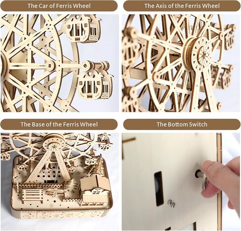 3D Wooden Puzzle for Adults, Ferris Wheels Music Model Kits with Markers for Kids, Wooden Music Box Built-in LED Light, Mechanical DIY Craft Kits Birthday for Adults/Teens Home Decor in Kuwait