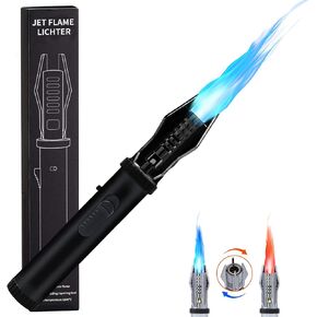 ولاعة شعلة، ولاعة بوتان مقاومة للرياح مع قفل أمان ولهب أحمر/أزرق قابل للتعديل، ولاعة قابلة لإعادة الملء للتخييم والشموع والشواء ومواقد الشواء والمطبخ، هدية (غاز البوتان غير متضمن) in Kuwait