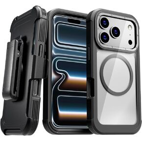 حافظة مصممة لهاتف iPhone 17 Pro مع حافظة بمشبك حزام، وغطاء نحيف بمسند متوافق مع شواحن Magsafe - حافظة هاتف لهاتف iPhone 17 Pro - أسود in Kuwait