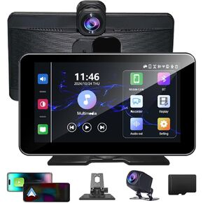 Wireless Carplay Screen for Car, 7'' Portable Car Play with Backup Camera, 4K Dash Cam, for Apple Carplay & Android Auto, GPS Navigation, Car Audio Receivers Bluetooth/Mirror Link/FM/Siri 64G in Saudi Arabia