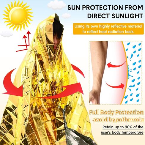 Copkim 100 Pcs Emergency Foil Thermal Blankets Bulk 83" x 55" Reflective Space Blanket, Waterproof Individually Wrap Lightweight Survival Blanket for Camping Outdoor Hiking Homeless First Aid, Silver in Kuwait