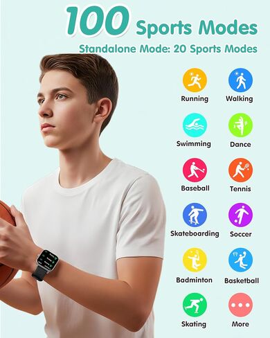 Kids Smart Watch, Kids Watch No Phone Needed Heart Rate & Sleep Tracker, Stress & SpO2 Monitor, 1.8" Fitness Tracker Step Counter, Alarm Clock, Games, Swimming Watch for Boys Girls Teens Aged 5+ in Saudi Arabia