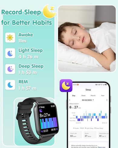 Kids Smart Watch, Kids Watch No Phone Needed Heart Rate & Sleep Tracker, Stress & SpO2 Monitor, 1.8" Fitness Tracker Step Counter, Alarm Clock, Games, Swimming Watch for Boys Girls Teens Aged 5+ in Saudi Arabia