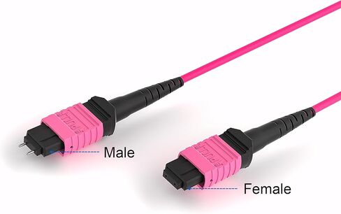 OPFI® MPO Fiber Cable, Male to Female, 12 Fibers, Multimode-OM4, Magenta, for 40G QSFP+/100G QSFP28 transceiver, MTP Compatible. Type B, 7m (23ft). in Saudi Arabia