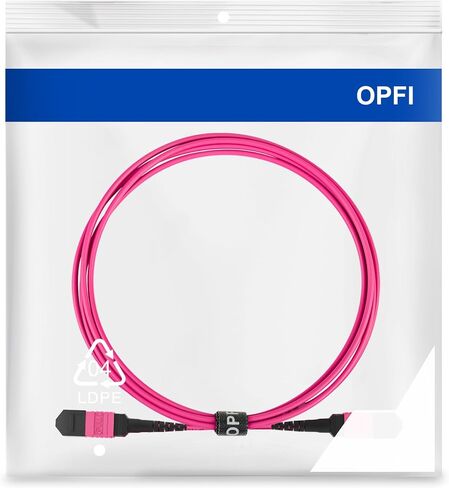 OPFI® MPO Fiber Cable, Male to Female, 12 Fibers, Multimode-OM4, Magenta, for 40G QSFP+/100G QSFP28 transceiver, MTP Compatible. Type B, 7m (23ft). in Saudi Arabia