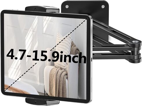 حامل جداري لجهاز iPad، حامل تثبيت على الحائط للكمبيوتر اللوحي قابل للتمديد من الألومنيوم مع قاعدة دوارة قابلة للتعديل 360 درجة قابلة للطي لجهاز iPad Pro Air Mini، Galaxy Tab/Kindle، جميع الهواتف والأجهزة اللوحية مقاس 4.7-13 بوصة in Saudi Arabia