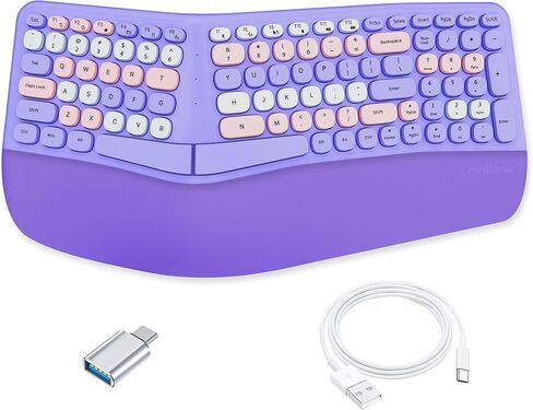 Lomiluskr Wired Ergonomic Keyboard with PU Wrist Rest, Carpal Tunnel Keyboard, Colorful Split Ergo Design, Comfortable Natural Typing, Compatible with PC/Laptop (Purple) in Saudi Arabia