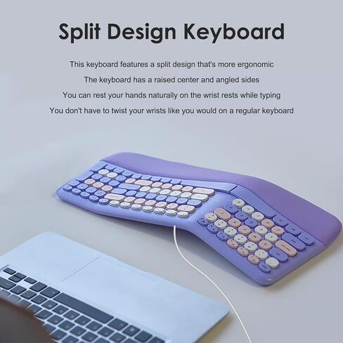 Lomiluskr Wired Ergonomic Keyboard with PU Wrist Rest, Carpal Tunnel Keyboard, Colorful Split Ergo Design, Comfortable Natural Typing, Compatible with PC/Laptop (Purple) in Saudi Arabia