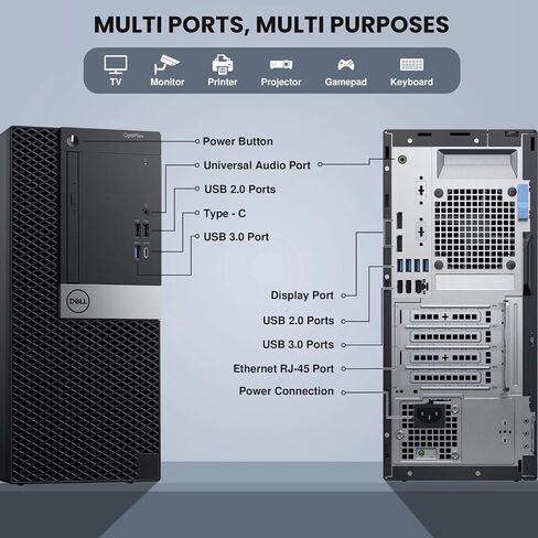 كمبيوتر مكتبي Dell Optiplex 7050 Tower - Intel Core i5-7500 الجيل السابع 3.40 جيجا هرتز - ذاكرة وصول عشوائي DDR4 سعة 16 جيجابايت - SSD سعة 256 جيجابايت - محرك أقراص ثابتة سعة 1 تيرابايت - لوحة مفاتيح وماوس لاسلكيان - كمبيوتر شخصي للمنزل والأعمال - Window  in Kuwait