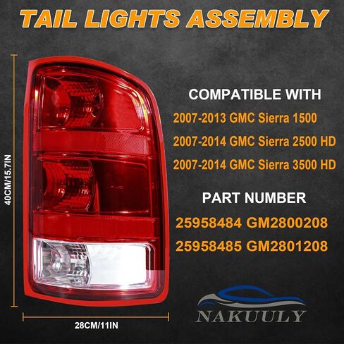 مصباح خلفي Nakuuly متوافق مع 2007-2014 GMC Sierra 1500 2500HD 3500HD الجانب الأيمن للركاب الضوء الخلفي مجموعة إشارة الفرامل مع لمبة # 25958485 GM2801208 in Kuwait
