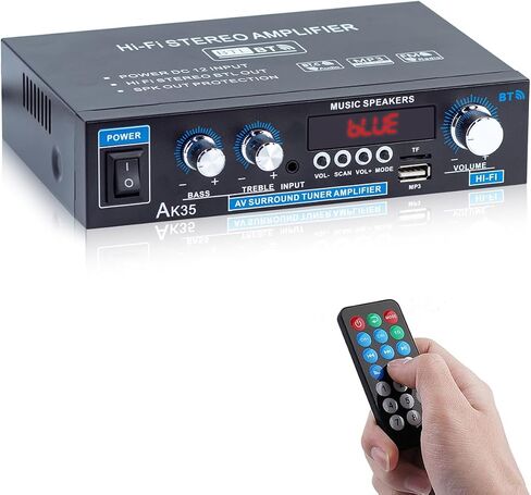 AK35 Bluetooth 5.0 Stereo Amplifier, 2.0 Channel Mini Audio Receiver, 30Wx2 Home HiFi Audio Amp with Bass/Treble Control for Home Theater, TV, Speakers, Car in Saudi Arabia