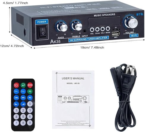 AK35 Bluetooth 5.0 Stereo Amplifier, 2.0 Channel Mini Audio Receiver, 30Wx2 Home HiFi Audio Amp with Bass/Treble Control for Home Theater, TV, Speakers, Car in Saudi Arabia