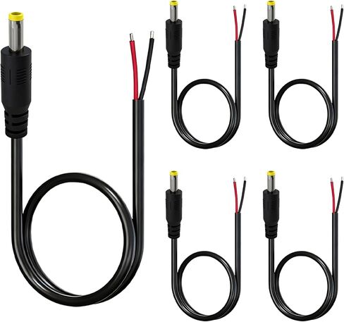 4.0 مم × 1.7 مم 12 فولت تيار مستمر كابل طرفي بزاوية 90 درجة 5 حزم، 22AWG 1FT مع موصل أسطواني ذكر لكاميرا CCTV الأمنية، مصابيح شريط LED، مصدر طاقة (إصلاح) in Kuwait