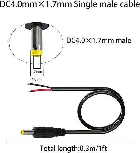 4.0 مم × 1.7 مم 12 فولت تيار مستمر كابل طرفي بزاوية 90 درجة 5 حزم، 22AWG 1FT مع موصل أسطواني ذكر لكاميرا CCTV الأمنية، مصابيح شريط LED، مصدر طاقة (إصلاح) in Kuwait