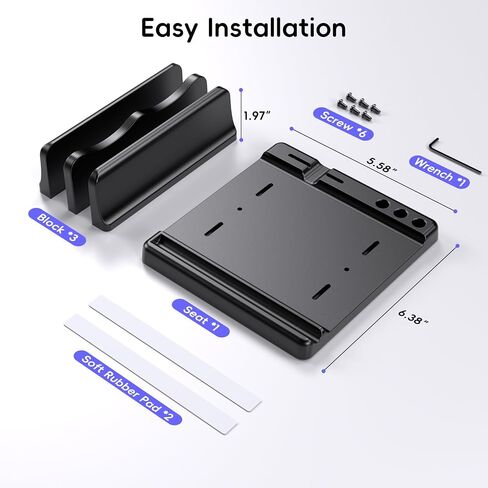 حامل كمبيوتر محمول عمودي - عرض قابل للتعديل 6 في 1 تصميم منظم مكتب حامل موفر للمساحة، متوافق مع أجهزة ماك بوك، والأجهزة اللوحية، واللاب توب، وجميع الهواتف (أسود) in Saudi Arabia