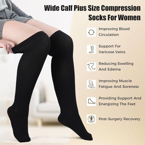 3 Pairs Wide Calf Compression Socks for Women And Men, Plus Size Support Stockings for Circulation, 15-20mmHg Knee High Socks in Saudi Arabia