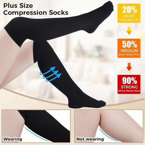 3 Pairs Wide Calf Compression Socks for Women And Men, Plus Size Support Stockings for Circulation, 15-20mmHg Knee High Socks in Saudi Arabia