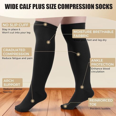 3 Pairs Wide Calf Compression Socks for Women And Men, Plus Size Support Stockings for Circulation, 15-20mmHg Knee High Socks in Saudi Arabia