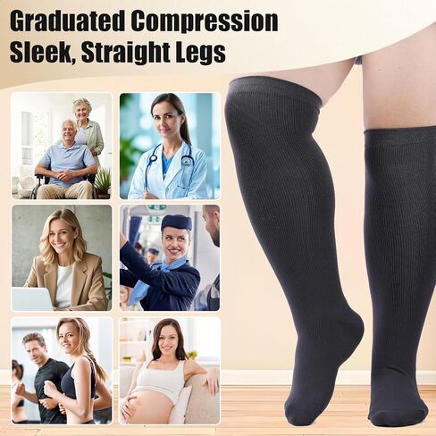 3 Pairs Wide Calf Compression Socks for Women And Men, Plus Size Support Stockings for Circulation, 15-20mmHg Knee High Socks in Saudi Arabia
